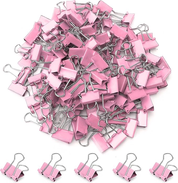 100 Pack Mini Pink Binder Clips 5/8 Inch (15 mm), Colored Little Paper Clamps, Small Tiny Micro Size Paper Clips for Office Home School Business 0.6"