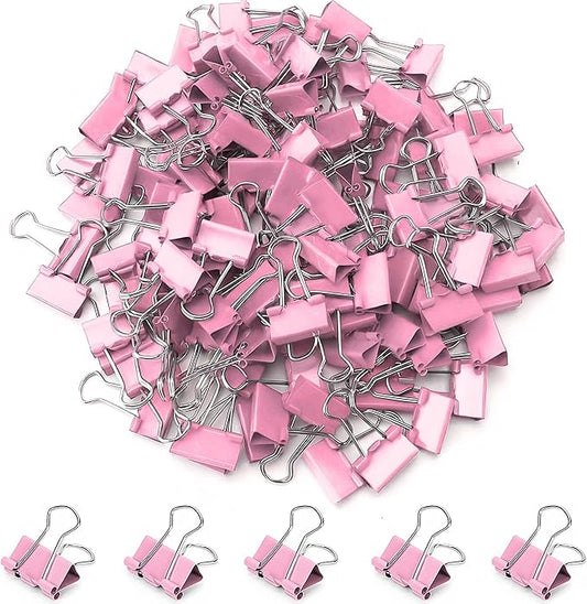 100 Pack Mini Pink Binder Clips 5/8 Inch (15 mm), Colored Little Paper Clamps, Small Tiny Micro Size Paper Clips for Office Home School Business 0.6"