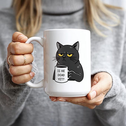 Hogg Is He Dead Yet Coffee Mug, 15 oz Ceramic FDT Cup, Is He Dead Yet, FDT Mug, Fuck You Coffee Cups, Black Cat, Gifts for Coworkers, Funny Gifts for Liberal, Anti MAGA Merchandise