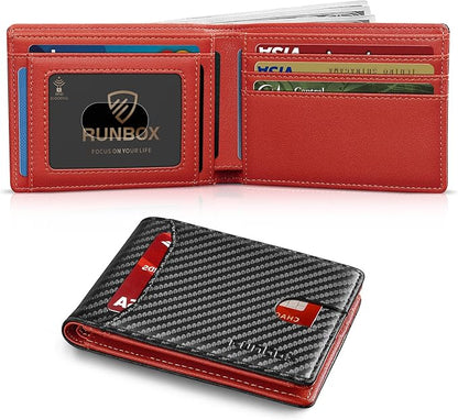 RUNBOX Wallet for Men Slim 11 Credit Card Holder Slots Leather RFID Blocking Small Thin Men's Wallet Bifold Minimalist Front Pocket Large Capacity Gift Box