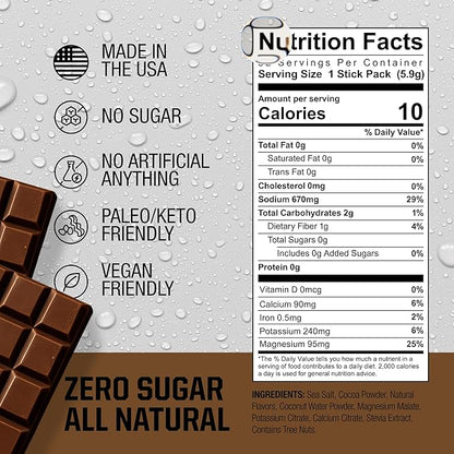 Fire Science Fire Salt Hydration Sticks, Electrolytes & Coconut Water, Hydration Drink Mix with Magnesium, Potassium & Sodium, Zero Sugar, Single Serve On The Go Packs, Chocolate Flavor, 32 Count