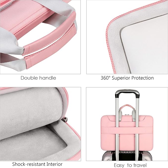 Lacdo 360° Protective Laptop Shoulder Bag, 14 inch Laptop Sleeve Bag for 14 inch New MacBook Pro M5/M4/M3/M2/M1 Chips Pro Max A3434 A3112 A3401 A3185 A2918 A2992 2025-2021 Computer Messenger Bag, Pink