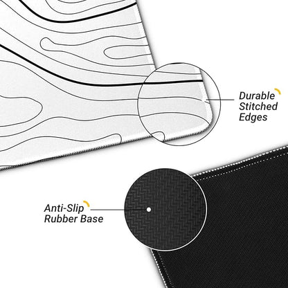 Large Computer Mouse Pad with Non-Slip Base for Desktop, Cute Gaming Mouse Mat with Stitched Edges, Long Extended Anime Mousepad for Laptop, 31.5 x 11.8 inches (White Topographic Map)