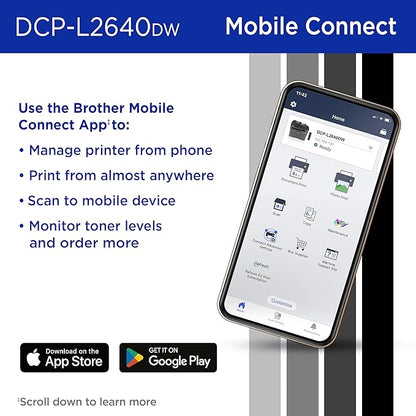 Brother DCP-L2640DW Wireless Compact Monochrome Multi-Function Laser Printer with Copy and Scan, Duplex, Mobile, Black & White | Includes Refresh Subscription Trial(1), Works with Alexa