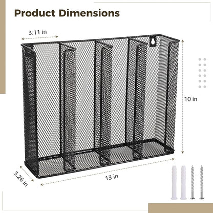 Wall Mount Portion Sauce Cup Lid Organizer, Black Metal Mesh Sauce Cup Dispenser, 4 Compartment for Stacking Plastic Disposable Cup and Lid Storage For Kitchen Restaurant Coffee Bar,Easy Installatio