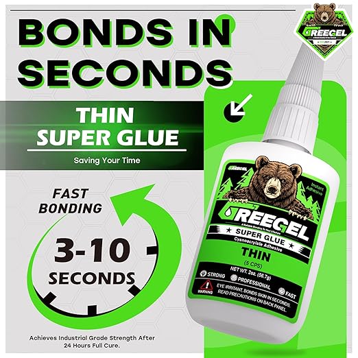 Super Glue Thin for Wood, Ceramic, Plastic, Metal, Super Fast Cyanoacrylate Adhesive (CA) Instant Glue 2 oz - Clear Superglue with Extra Gel for Woodworking, CA Finish, Stabilizing (1 Pack)