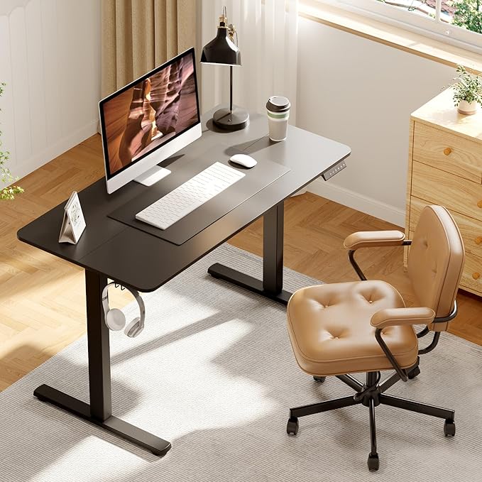 Adjustable Standing Desk, 47x24 Inches Home Office Desk with Memory Preset, Home Office Desk Computer Workstation Splice Black Top + Black Frame