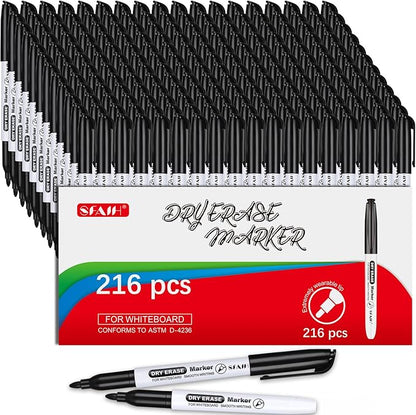 SFAIH Fine Tip Dry Erase Markers - 216 Pack Black Whiteboard Markers for Educational Districts, Low-Odor White Board Markers Bulk Warehouse Pack, Non-Toxic Easy Clean