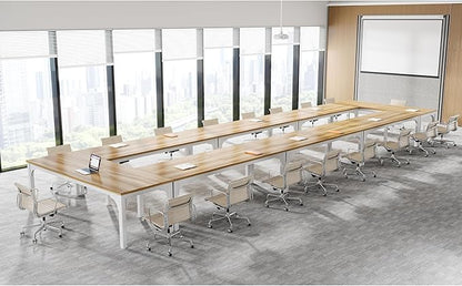 Conference Table, Super Sturdy Large Rectangle Meeting Seminar Table, Long Business Tables, Light Walnut, 8Pcs