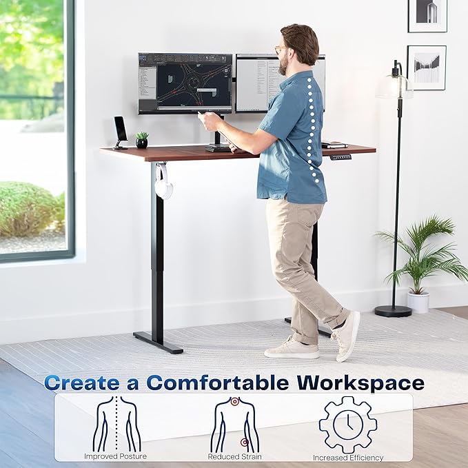 VIVO Electric 60 x 30 in Standing Desk, Memory Height Adjustment, 1B Series, Dark Walnut Top Black Frame, DESK-KIT-1B6D-30