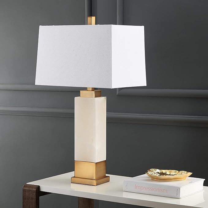SAFAVIEH Lighting Collection Rozella Alabaster White/ Gold 30-inch Bedroom Living Room Home Office Desk Nightstand Table Lamp (LED Bulb Included)