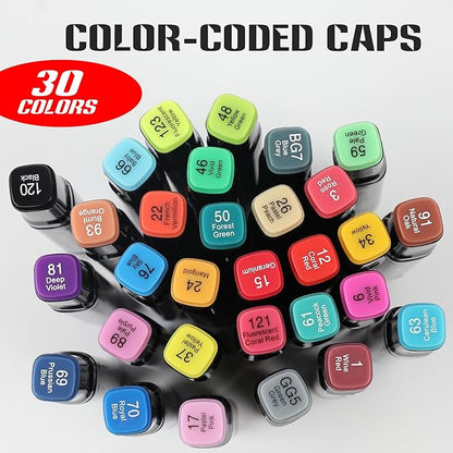 30 Colors Alcohol Markers, Dual Tips Drawing, Art Markers Set For Adults Coloring Sketch Illustration, Chisel & Fine