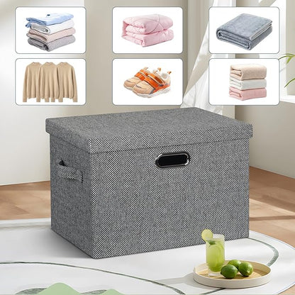 Large 17" 36 Quart Collapsible Stackable Storage Bins with Lids, 3 Packs Black and White Mix Linen Fabric Closet Boxes with Lids, Storage Cube Baskets Container Organizers (17x12x11)