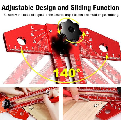 NORTOOLS Woodworking Scriber Marking Line Ruler,Adjustable Aluminum Alloy Sliding T-Square Ruler,Precision Line Scriber Measuring Tool with Angle Adjustment Scale for Engineering and Carpenter Work