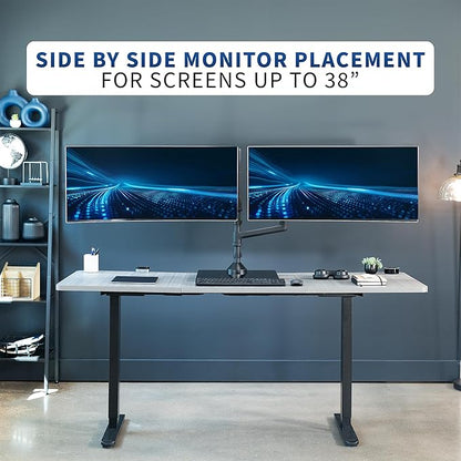 VIVO Pneumatic Arm Dual Ultrawide Monitor Desk Stand for Up to 49 inch Screens with Tempered Glass Base, Holds 2 Ultra Wides Up to 30.8 lbs, Black, STAND-V249FG