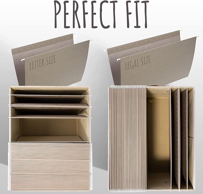 ZICOTO Decorative File Organizer Box Set of 2 - Collapsible Linen Filing Cabinets w/Handles Are Perfect to Store all Your Documents & Hanging File Folders - Portable Easy Slide Crates with Lid