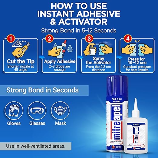 MITREAPEL Super CA Glue (22 x 3.5 oz) with Spray Adhesive Activator (22x13.5 fl oz) Cyanoacrylate CA Glue with Accelerator for Wood, Plastic, Metal, Leather, Ceramic, Crafting&Building (22 Pk)
