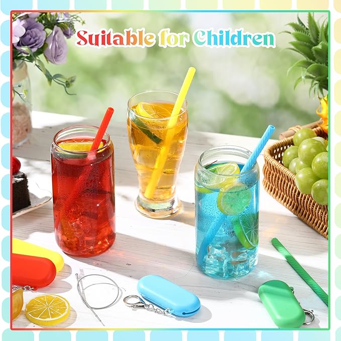 Meanplan 4 Sets Cruise Ship Essentials,4 Set Silicone Straws with Case Reusable Silicone Portable Drinking Straw Set for Party Travel Cold or Hot with 4 Carry Case, 4 Cleaning Brushes (Rainbow Colors)