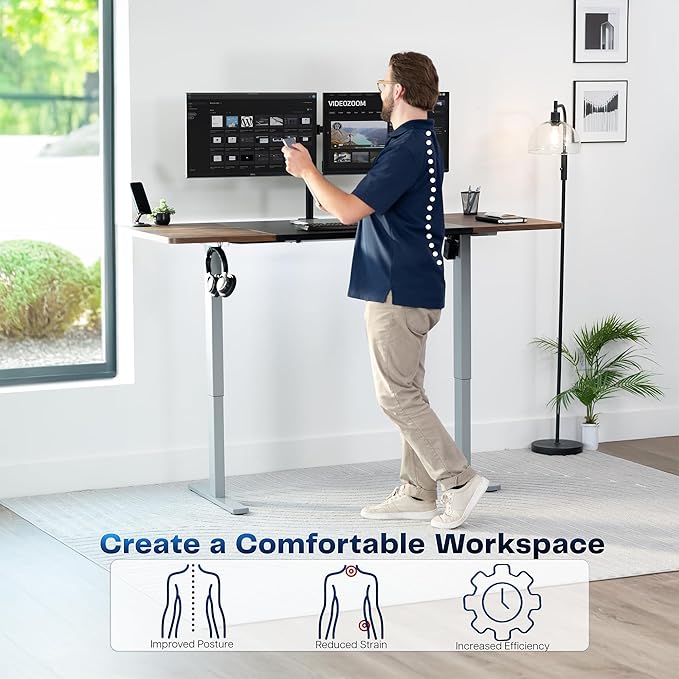 VIVO Electric 71 x 30 in Rustic Standing Desk, Memory Height Adjustment, 1B Series, Black and Vintage Brown Top, Gray Frame, DESK-KIT-1G7BN