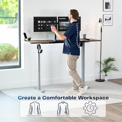 VIVO Electric 71 x 30 in Rustic Standing Desk, Memory Height Adjustment, 1B Series, Black and Vintage Brown Top, Gray Frame, DESK-KIT-1G7BN