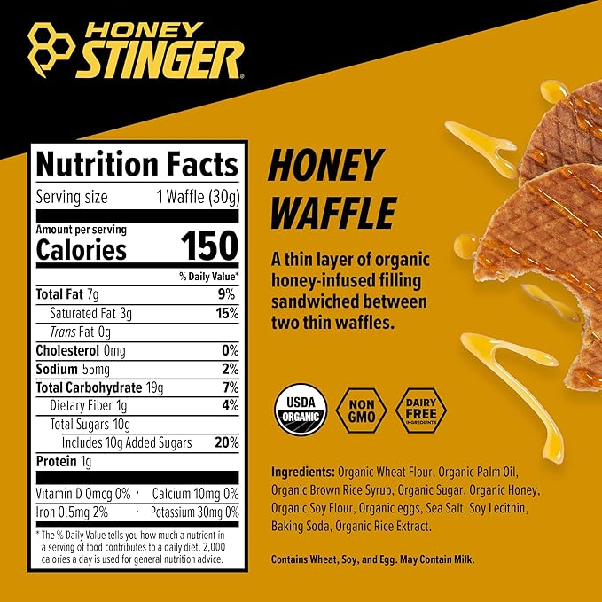 Honey Stinger Organic Honey Waffle, Energy Stroopwafel for Exercise, Endurance and Performance, Sports Nutrition for Home & Gym, Pre & During Workout, Box of 24 Waffles