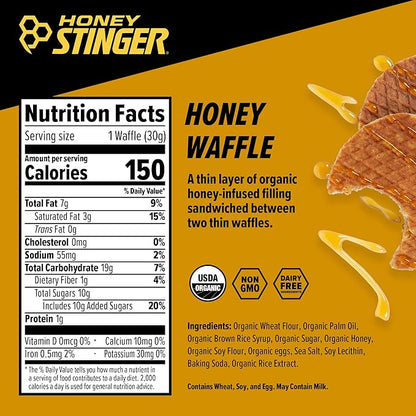 Honey Stinger Organic Honey Waffle, Energy Stroopwafel for Exercise, Endurance and Performance, Sports Nutrition for Home & Gym, Pre & During Workout, Box of 24 Waffles