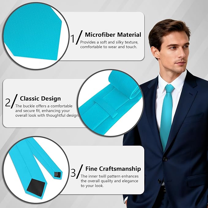 Fineknot Black Ties for Men, Formal Neckties for Men, Solid Color Mens Ties for Business, Wedding, Party, Mens Neck Tie