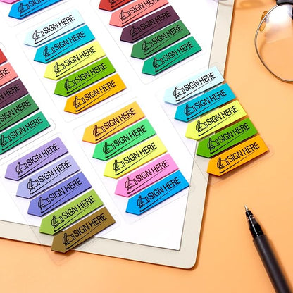 2400 Pcs Sign Here Index Marker, Assorted Colors Sign Here Tabs Sign Post Here Index, Flags Vital Signs Sticky Notes for documents notebooks Contracts, Books,Files or Notary Supplies(4 Designs x 6)
