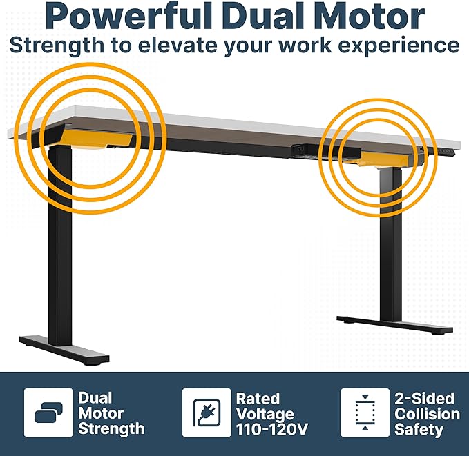 Ansel Dual Electric Motor Desk Frame, 2-Stage Reverse Column Height Adjustable, Home Office Computer Workstation Sit Standing, Memory Keypad, 300lbs Capacity, for tops up to 24"x70", Black-Frame Only