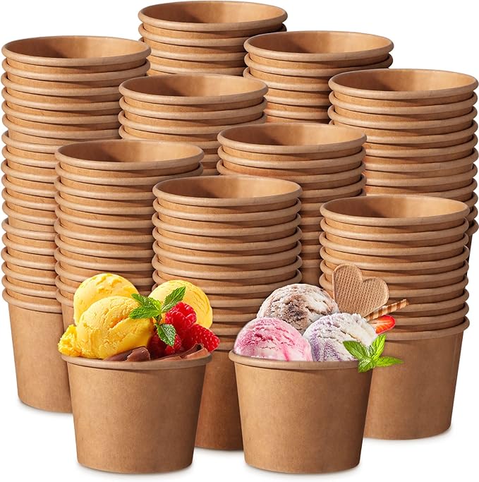 Honeydak 400 Pack 5 oz Kraft Paper Ice Cream Cups for Party Small Ice Cream Cups Disposable Treat Paper Cups Dessert Snacks Sundae Yogurt Container Wedding Birthday Party Supplies (150 ml/ 5 oz)
