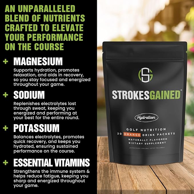 Golf Hydration Orange Electrolyte Powder – Sugar Free Drink Mix Packets – Golf Accessories for Men & Women – Golf Gifts – 20 Stick Packs