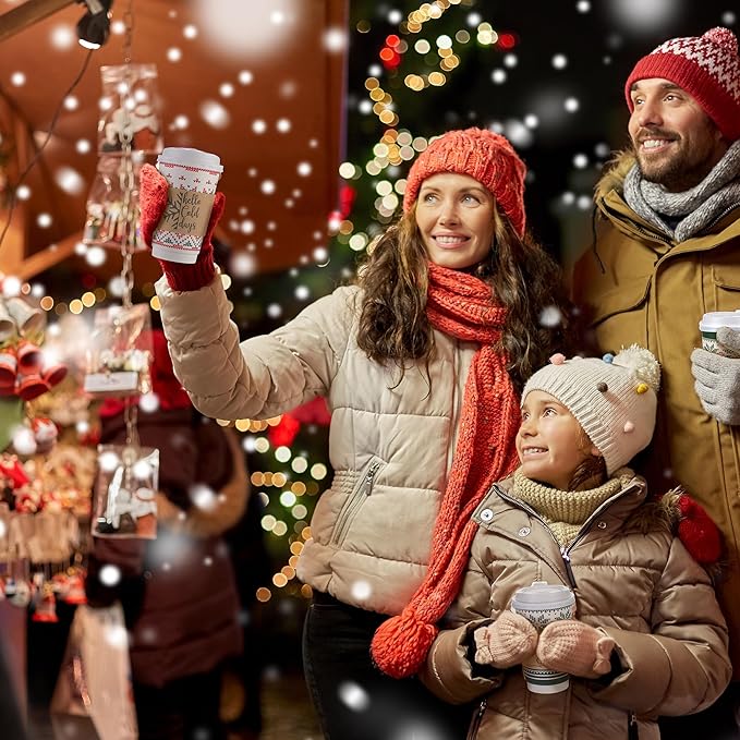 100 Set Christmas Paper Coffee Cups 16 Oz Double-Layer Ugly Christmas Sweater Paper Cups with Lids Cup Sleeves Disposable Winter Cups for Cold Hot Beverages Xmas Party Supplies, 6 Designs