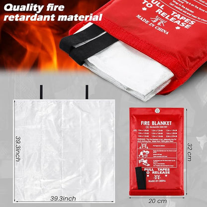 6 Sets Emergency Fire Blanket for Home Fire Suppression Thermal Blankets with Emergency Whistles, Hooks and Gloves for Kitchen, Fireplace, Car, Office, 39.3" x 39.3"