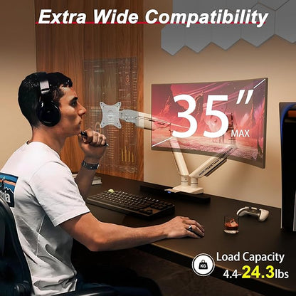 Monitor Arm, Gas Spring Monitor Stand for 17-35 Inch Screens up to 24.3 lbs, Adjustable Mount with C-Clamp & Grommet Base, Ergonomic Computer Mount (Dual Arm White)