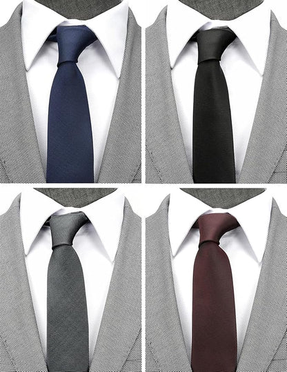 Skinny Solid Ties for Men, 2.5 inch Slim Plain Neckties 4-Pack