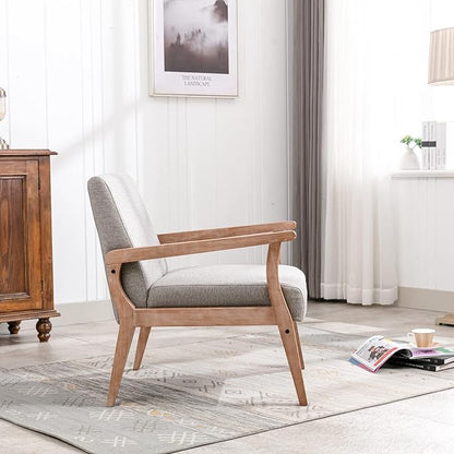 Mid Century Modern Accent Chair Set of 2, Linen Upholstered Living Room Accent Armchair with Wood Frame, Farmhouse Chair for Living Room Bedroom, Gray