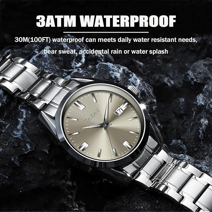 Mens Silver Watch Luxury Minimalist Dress Watch Classic Waterproof Watches for Men Analog Quartz Stainless Steel Men's Wrist Watches with Date Luminous Relojes para Hombres