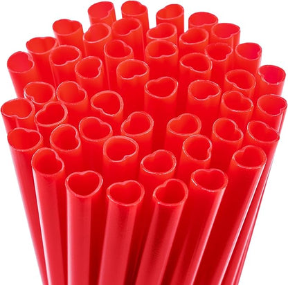 JOYIN 50 Pcs Valentine's Day Heart Shaped Red Straws, 8.3” Plastic Heart Straws Disposable & Reusable, Valentines Day Birthday Wedding Party Bridal Shower Cocktail & Soft Drinks Tableware Supplies