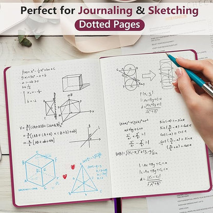 Dotted Journal Notebook for Men & Women, 160 Pages Dot Grid notebook for Note Taking, Bullet Journaling Notebook for Work, School, Travel, Writing,A5 Hardcover 5.9" x 8.5" (Burgundy)
