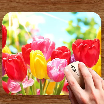 Floral Pattern Flower Mouse Pad Mat Mousepad for Desk Computer Laptop PC Gaming Home or Office Gift for Her Flowers (Tulips MP100)