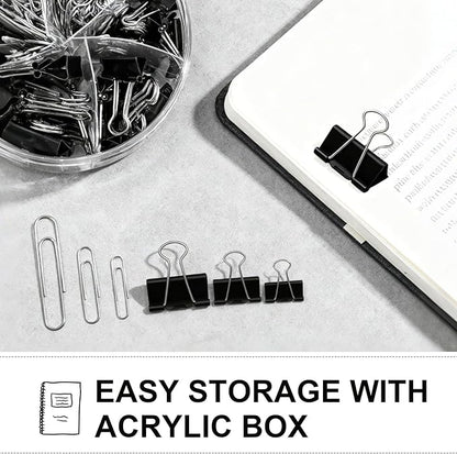 340 Pcs Paper Clips Binder Clips Set, Assorted Size Paperclips Binder Clips Large Medium & Small Size, Cute Office Supplies Set for School Supplies and Desk Essentials (Black)