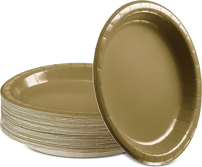 Gold Paper Plates, 6 3/4 Inch Dessert Plates, Strong & Sturdy for Parties, Dinners, Holidays, Picnics & Travel - Pack of 50