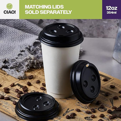 CIAO! 12 oz Insulated Double Wall White Paper Hot Cup, 90 mm Diameter, 500 Count