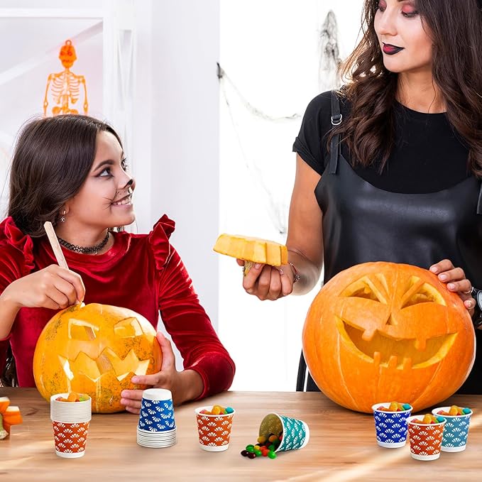 JollyPack 600 Pack 3 oz Disposable Bathroom Paper Cups, Small Mouthwash Cups in Orange, Blue, and Green, Great for Candy, Biscuits, Bathroom Use, Parties, Picnics, and Travel