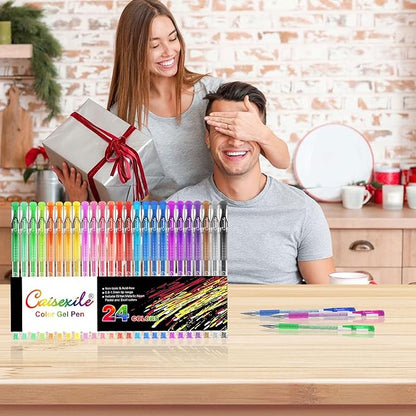 24 Coloring Glitter Gel Pens Come with 24 Free Matched Refills, Artist Drawing Pens, for Adult Coloring Sketching Doodling Writing Back to School Supplies
