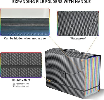 Expanding File Folders,Accordion File Organizer,25 Pockets Expandable File Folder with Plastic Handle,Portable Filing Box,Monthly Bill Receipt Paper and Document Organizer,Colored Tabs,A4/Letter Size