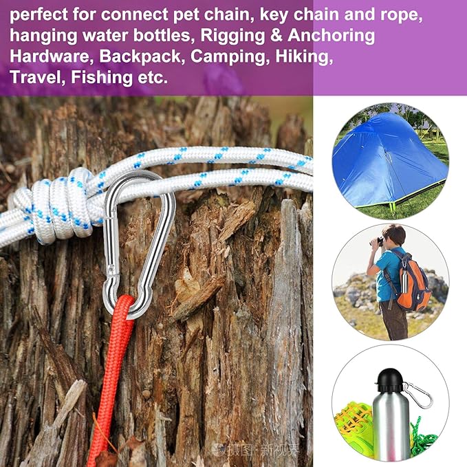 Acrux7 60 Pack Carabiner Clips M4 1.5 Inch Heavy Duty Spring Snap Hook Galvanized Steel Small Carabiner Clips Bulk for Keys Swing Camping Fishing Hiking Traveling