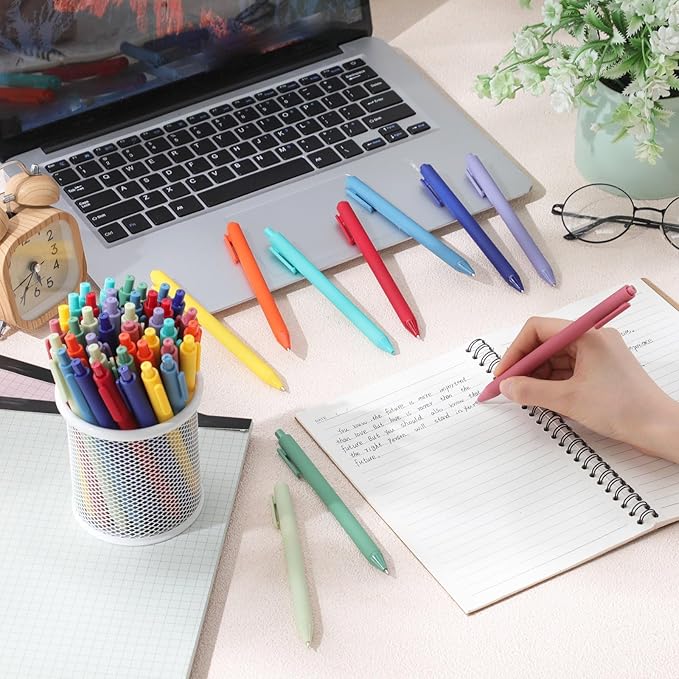 Crtiin 100 Pcs Gel Ink Pens Bulk, Black Ink 0.5mm Fine Point Retractable Pen Smooth Writing Office School Supplies for Teacher Server Operation Christmas Charity Donation Thanksgiving (Rainbow Colors)