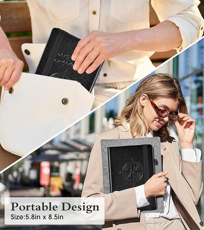 Lined Journal Notebook for Women Men, 160 Pages, A5 Hardcover Vintage Leather Journaling Notebooks for Work, School, Note Taking, Travel, Bible Study, Daily Diary for Writing 5.8"x8.5" (Black)