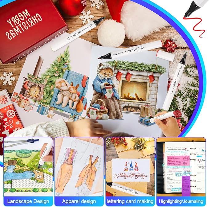 Taotree Alcohol Markers 121 Colors Dual Tips Art Markers Sketch Pens Set, Art Supplies Kit, Drawing Pens Set for Adult Coloring Books Painting, Sketching, Christmas Gifts for Teens Girls Boys Artists